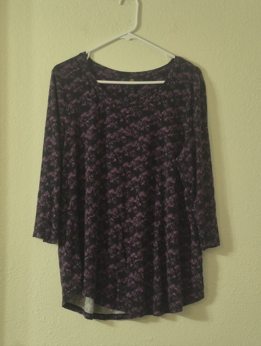 JM Collection Black and Purple Printed Long-Sleeve Swing Top
